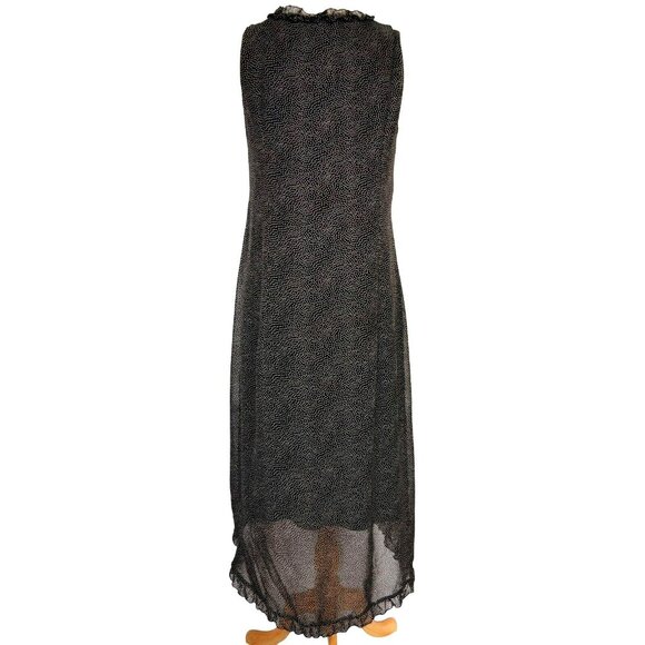 Mary McFadden Collection Mini Dot Ruffled Black & White Slip Dress BoHo Sz 14 - Picture 4 of 7
